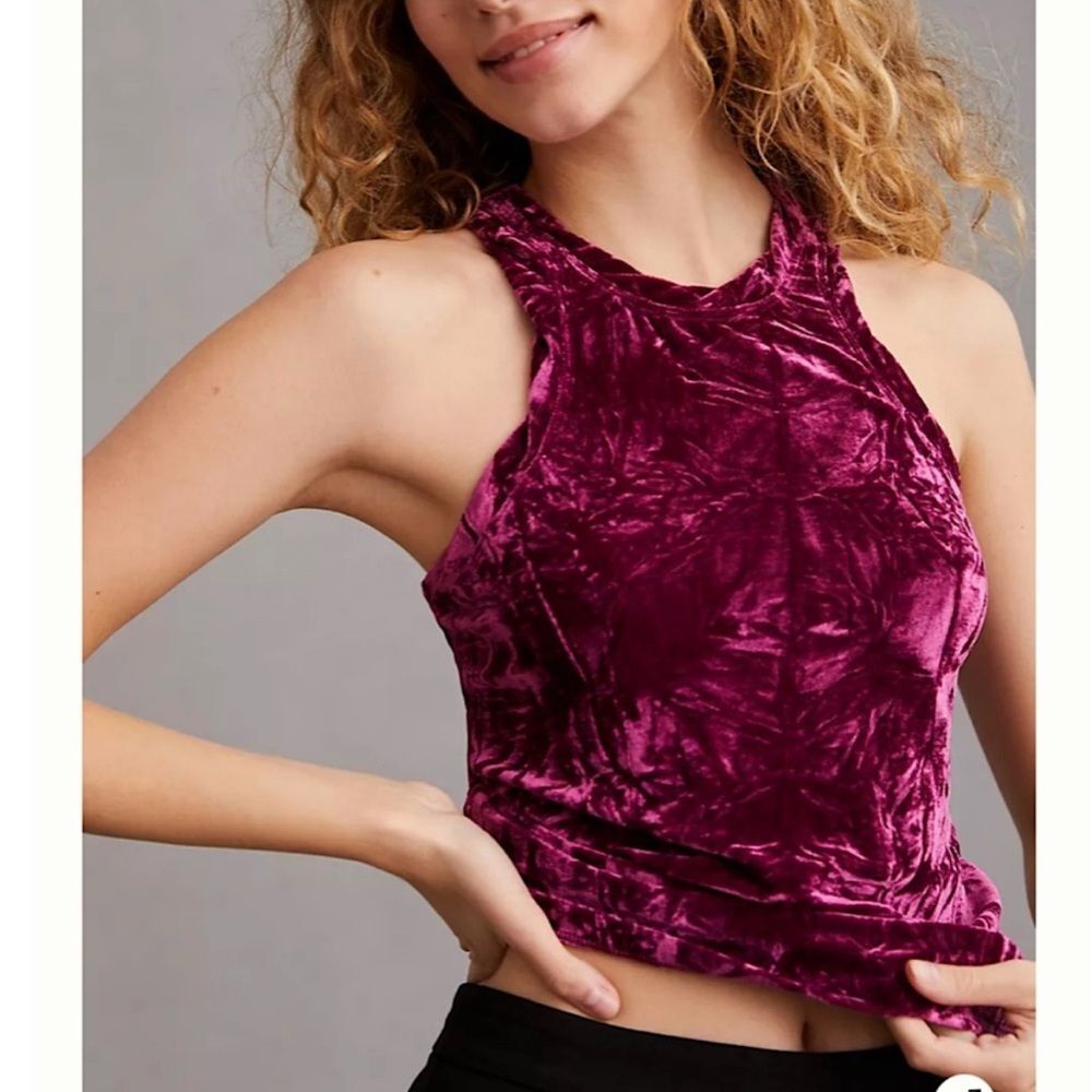 Anthropologie Pilcro Burgundy Velvet Razorback Stretch Tank Top Size S - Picture 2 of 10